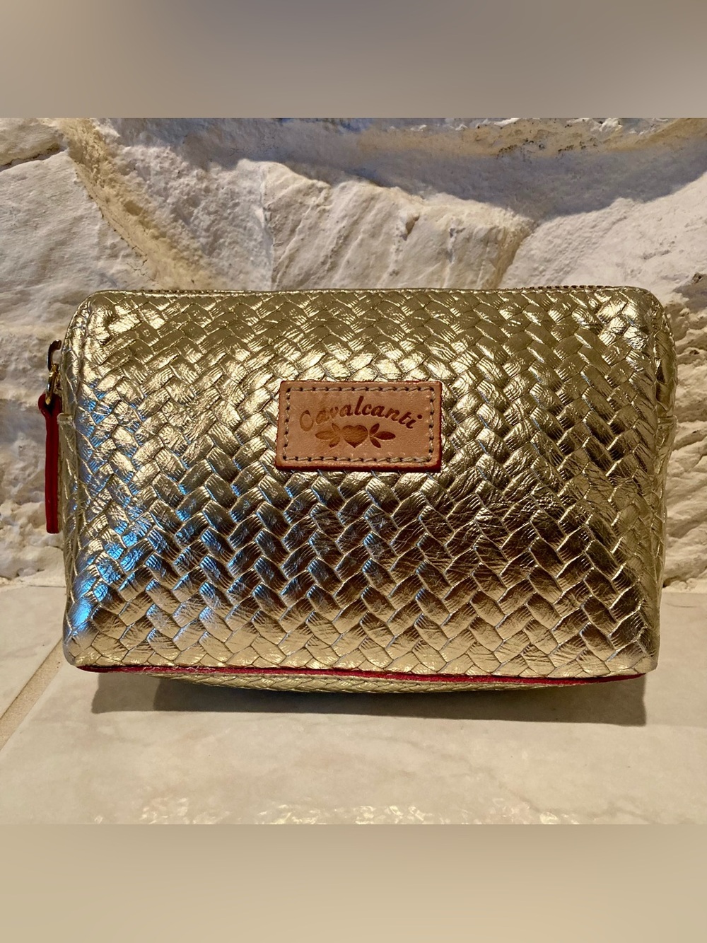 NWOT Cavalcanti metallic gold Italian leather cosmetics/ accessory pouch